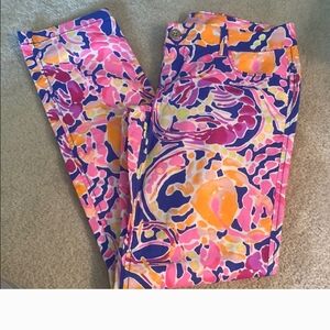 Lilly Pulitzer Colorful Print Straight Leg Pants Size 4 Cotton Stretch Size 4